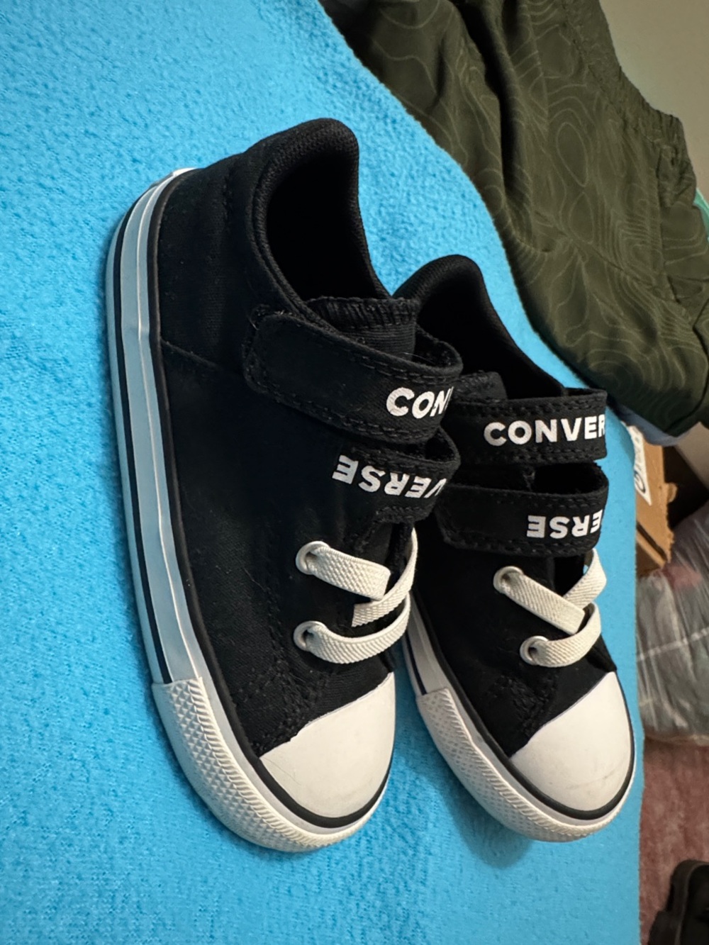 Converse Kids Black Canvas Hook-and-Loop Sneakers with White Toe - Picture 2 of 6